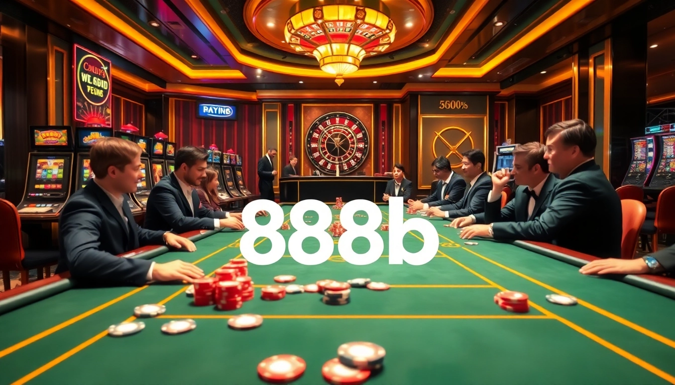 Exciting gameplay at 888b casino with vibrant poker action and slot machines.