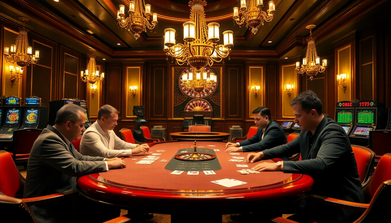 Players at a high-stakes poker table in a luxurious casino, inspired by https://f8beta2.support/.
