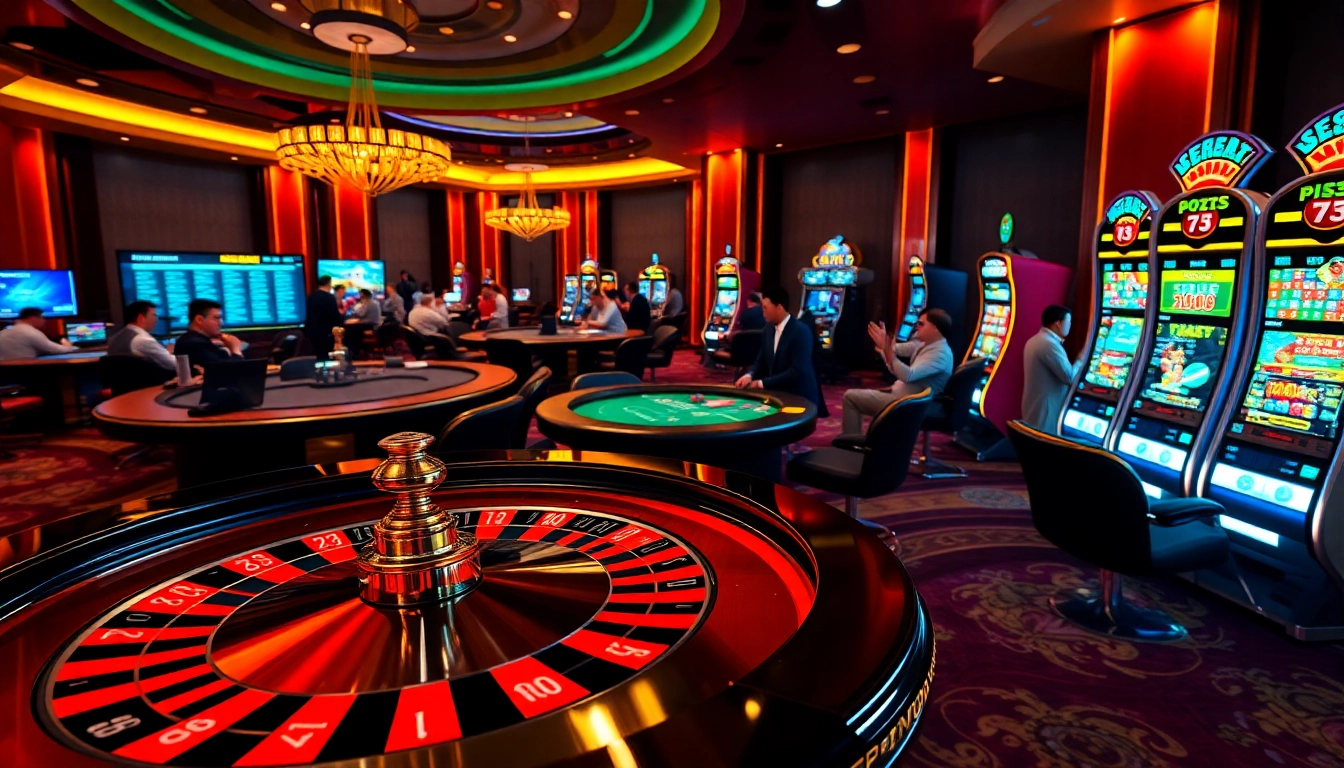 Engaging casino scene depicting the 789BET gaming experience with roulette, poker, and online betting.
