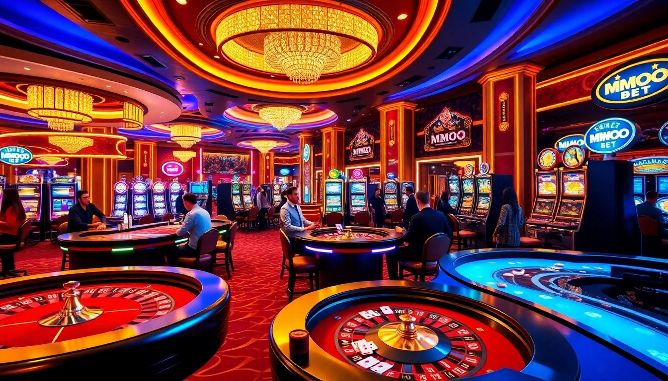 Players engaging in games while enjoying the excitement of MMOO BET in a vibrant casino environment.