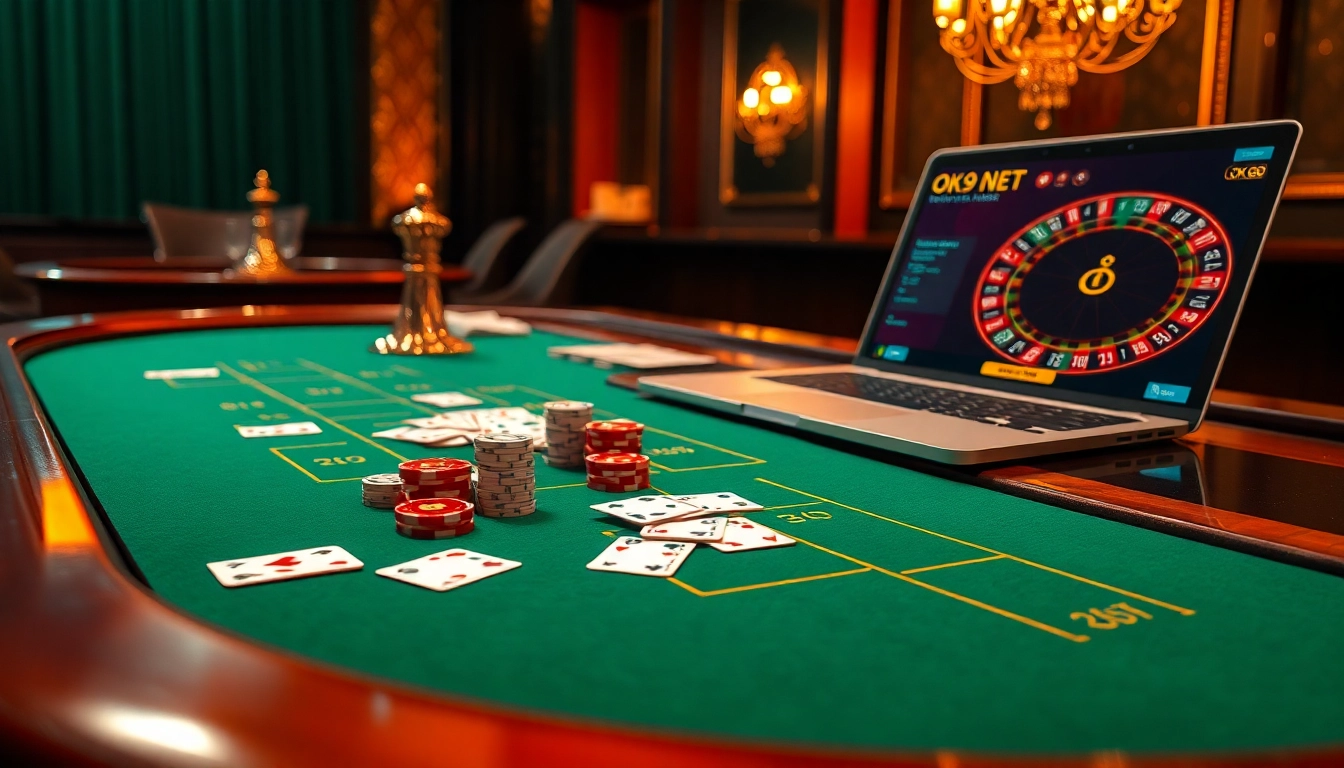 Experience online gambling excitement with ok9 gb net's exquisite casino setup featuring cards and chips.