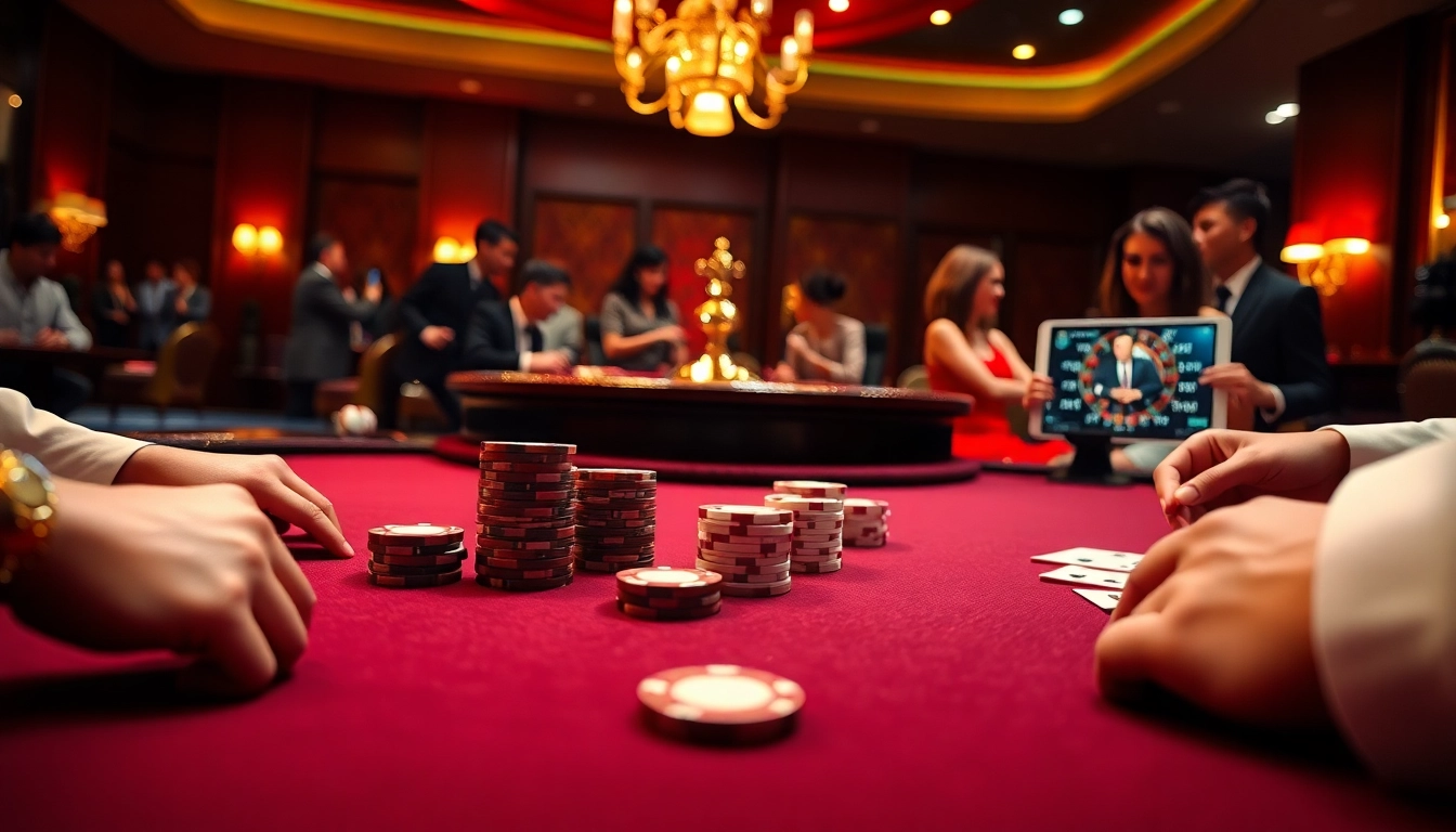 Experience the thrill of Nhà cái UU88 at a lively poker table with vibrant casino elements.