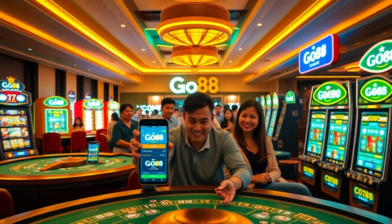 Enjoy an exciting gaming experience at Go88 with vibrant casino tables and engaged players.