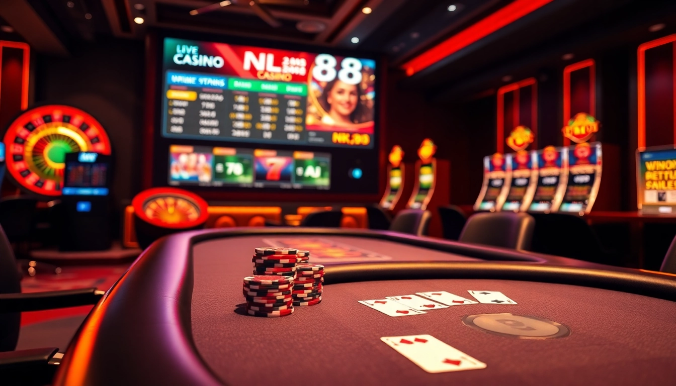 Experience the excitement of nk88 com with a luxurious online casino environment featuring poker and roulette.