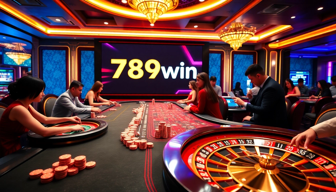 Exciting casino atmosphere with players enjoying table games at 789win.