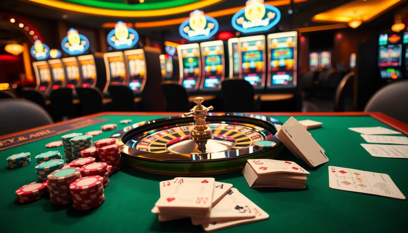 Exciting casino scene with vibrant poker chips and a roulette wheel, embodying hay win strategies.