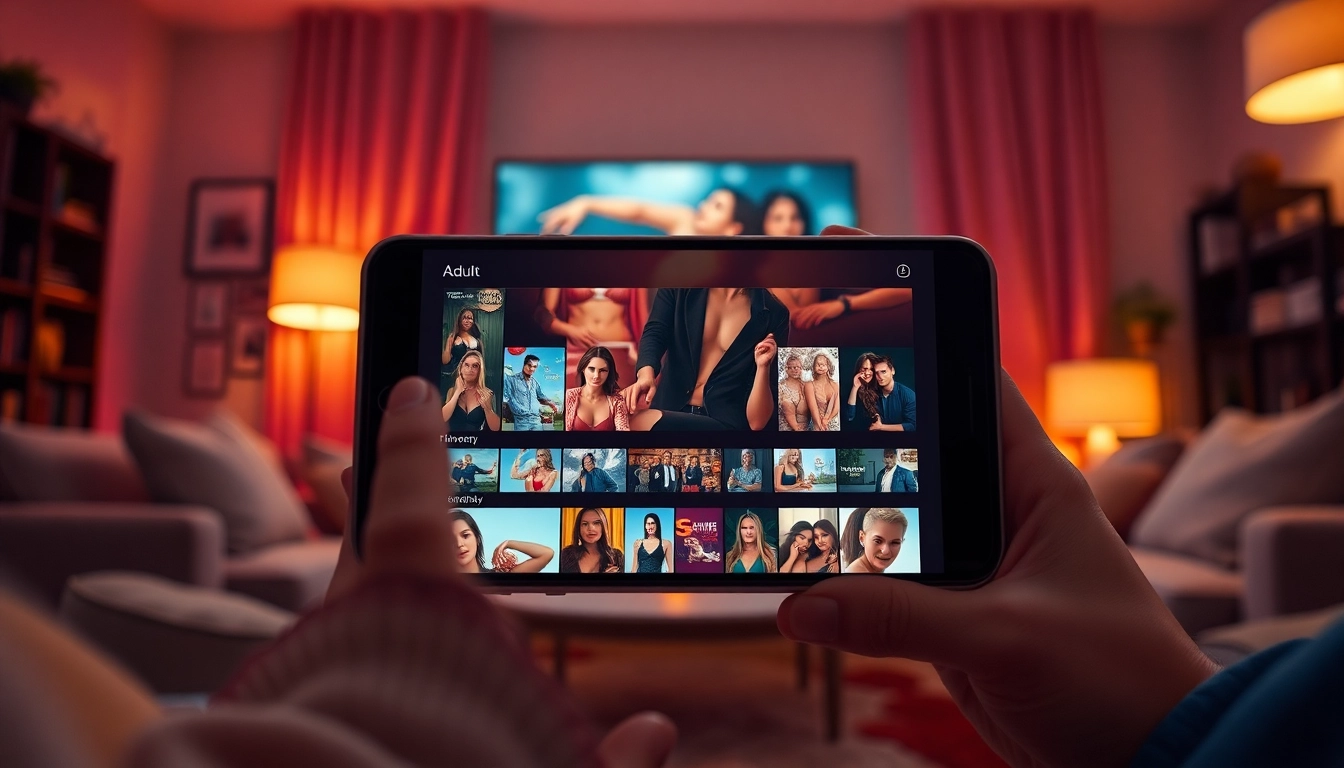 Nangcuctv streaming interface on a tablet showcasing engaging adult film thumbnails.