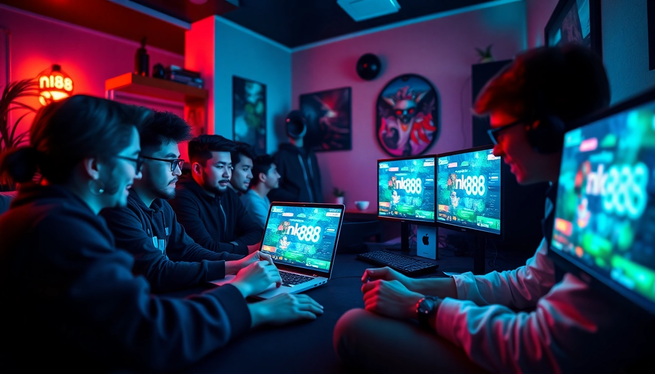 Dynamic nk88 gaming scene with players immersed in a multiplayer environment.
