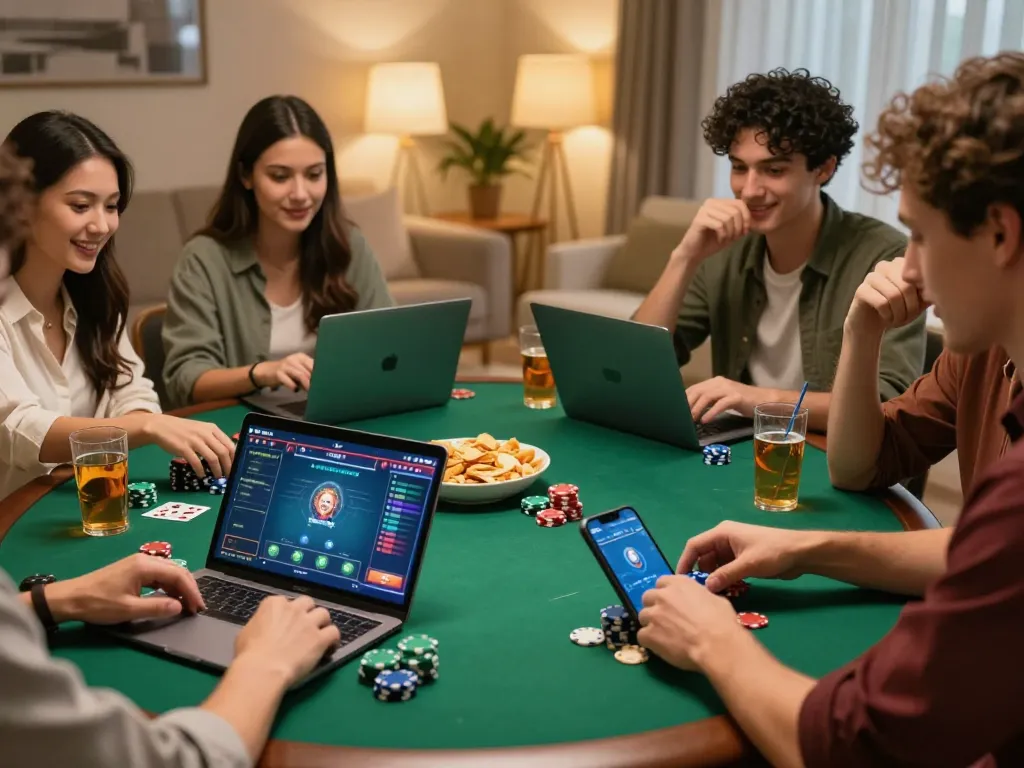 https://xo88.farm/ showcases friends playing online poker, highlighting exciting gameplay and social bonding.