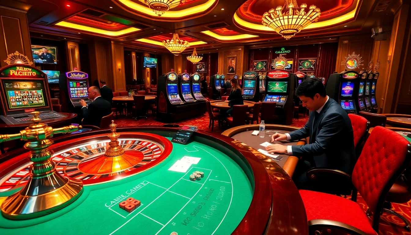 Experience the excitement at https://debet.jp.net/ with vibrant casino visuals depicting roulette, poker, and luxury gaming setups.