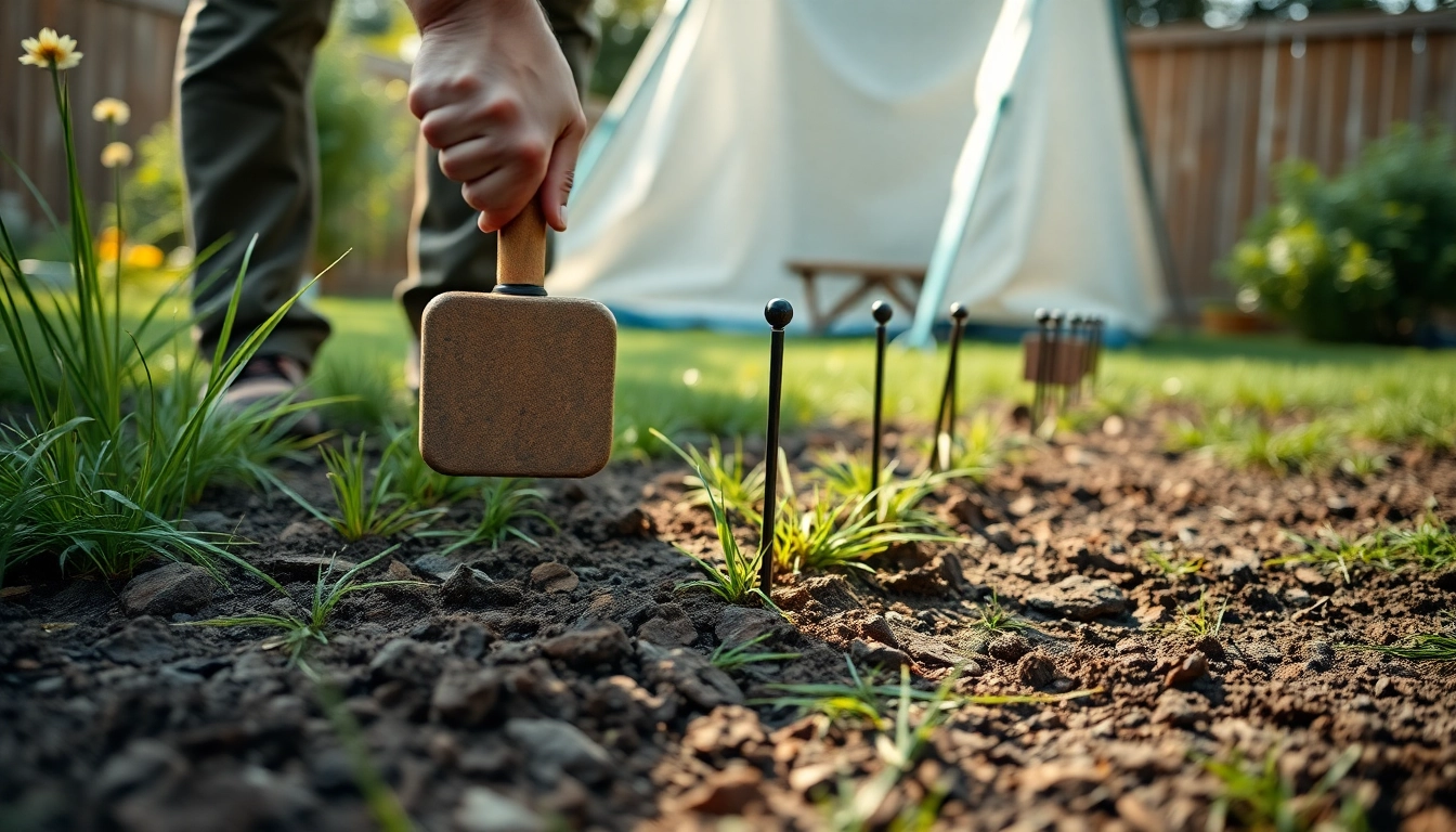 התקנת יתדות אנקור לעיגון חיצוני בטוח במסגרת גינה.