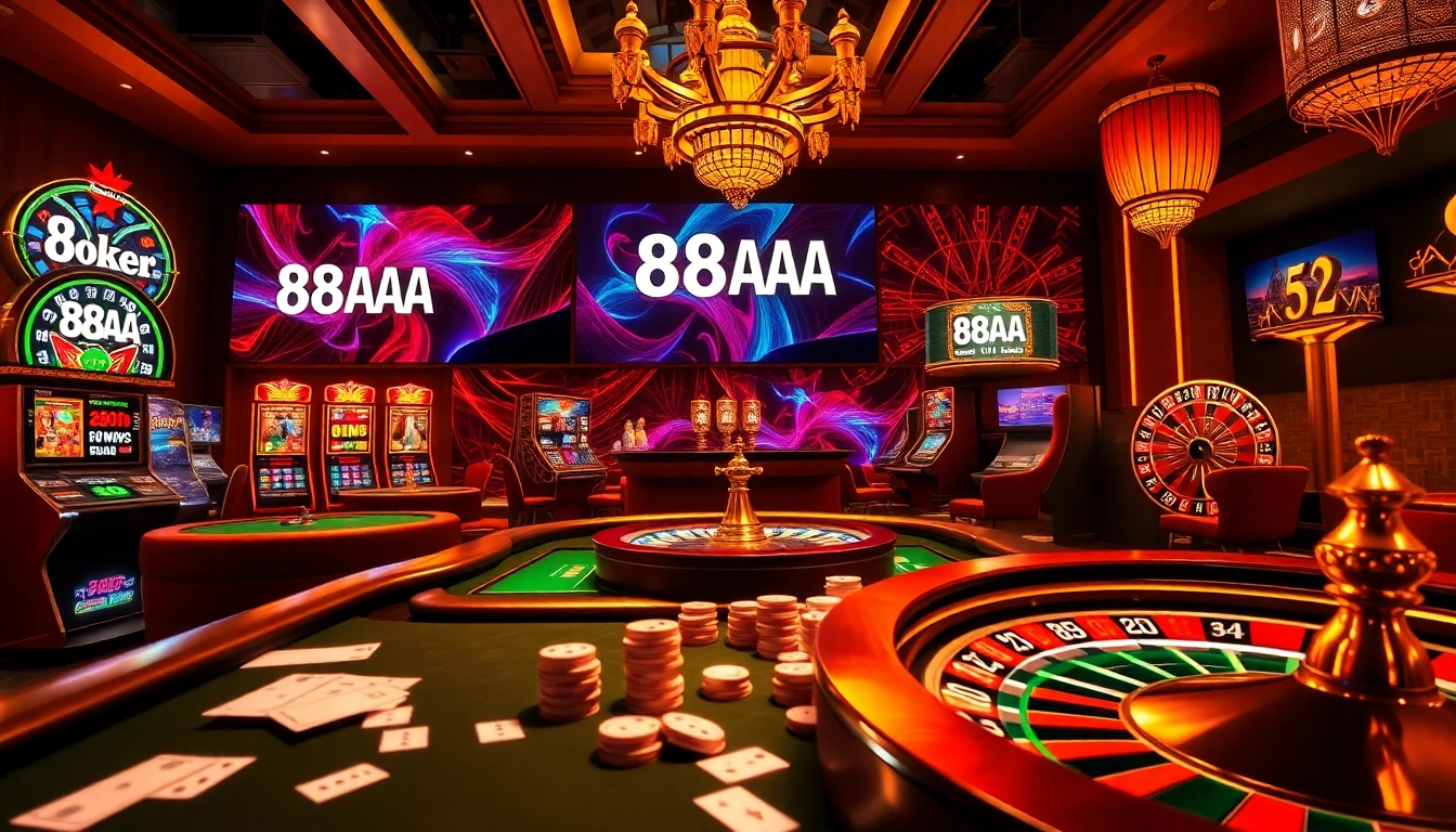 Experience the thrill of online gambling at 88AA as players engage at lavish casino tables.