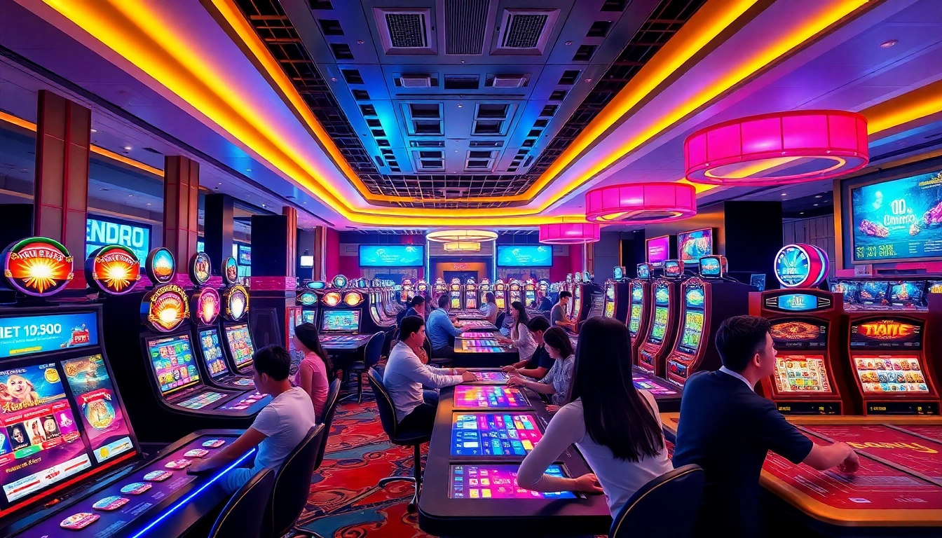 Engaging scene of players enjoying 88clb gaming experience in a vibrant online casino.