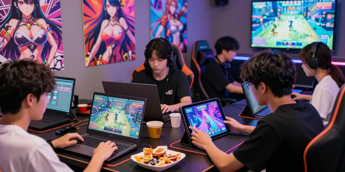 Players enjoying free ecchi games on various devices in a vibrant gaming setup